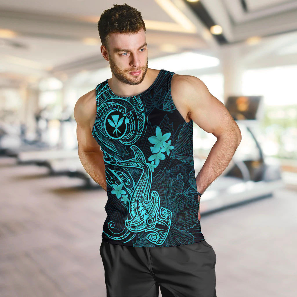 hawaii-men-tank-top-hammerhead-shark-tattoo-mix-polynesian-plumeria-turquoise-version