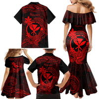 Hawaii Family Matching Mermaid Dress and Hawaiian Shirt Hammerhead Shark Tattoo Mix Polynesian Plumeria Red Version LT14 - Polynesian Pride