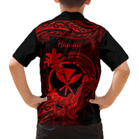 Hawaii Family Matching Off Shoulder Maxi Dress and Hawaiian Shirt Hammerhead Shark Tattoo Mix Polynesian Plumeria Red Version LT14 - Polynesian Pride
