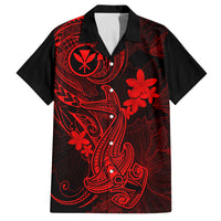 Hawaii Family Matching Off Shoulder Short Dress and Hawaiian Shirt Hammerhead Shark Tattoo Mix Polynesian Plumeria Red Version LT14 Dad's Shirt - Short Sleeve Red - Polynesian Pride