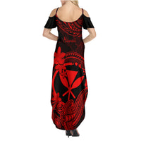 Hawaii Family Matching Summer Maxi Dress and Hawaiian Shirt Hammerhead Shark Tattoo Mix Polynesian Plumeria Red Version LT14 - Polynesian Pride