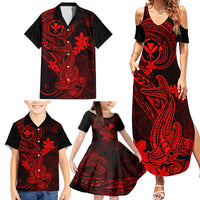 Hawaii Family Matching Summer Maxi Dress and Hawaiian Shirt Hammerhead Shark Tattoo Mix Polynesian Plumeria Red Version LT14 - Polynesian Pride