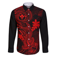 Hawaii Family Matching Summer Maxi Dress and Hawaiian Shirt Hammerhead Shark Tattoo Mix Polynesian Plumeria Red Version LT14 Son's Shirt Red - Polynesian Pride