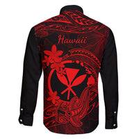 Hawaii Family Matching Tank Maxi Dress and Hawaiian Shirt Hammerhead Shark Tattoo Mix Polynesian Plumeria Red Version LT14 - Polynesian Pride