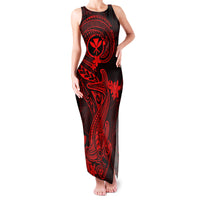 Hawaii Family Matching Tank Maxi Dress and Hawaiian Shirt Hammerhead Shark Tattoo Mix Polynesian Plumeria Red Version LT14 Mom's Dress Red - Polynesian Pride
