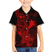Hawaii Family Matching Tank Maxi Dress and Hawaiian Shirt Hammerhead Shark Tattoo Mix Polynesian Plumeria Red Version LT14 Son's Shirt Red - Polynesian Pride