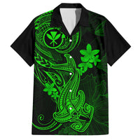 Hawaii Family Matching Off Shoulder Long Sleeve Dress and Hawaiian Shirt Hammerhead Shark Tattoo Mix Polynesian Plumeria Green Version LT14 Dad's Shirt - Short Sleeve Green - Polynesian Pride