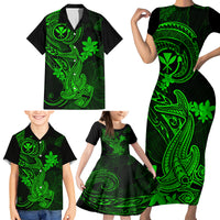 Hawaii Family Matching Short Sleeve Bodycon Dress and Hawaiian Shirt Hammerhead Shark Tattoo Mix Polynesian Plumeria Green Version LT14 - Polynesian Pride