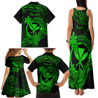 Hawaii Family Matching Tank Maxi Dress and Hawaiian Shirt Hammerhead Shark Tattoo Mix Polynesian Plumeria Green Version LT14 - Polynesian Pride