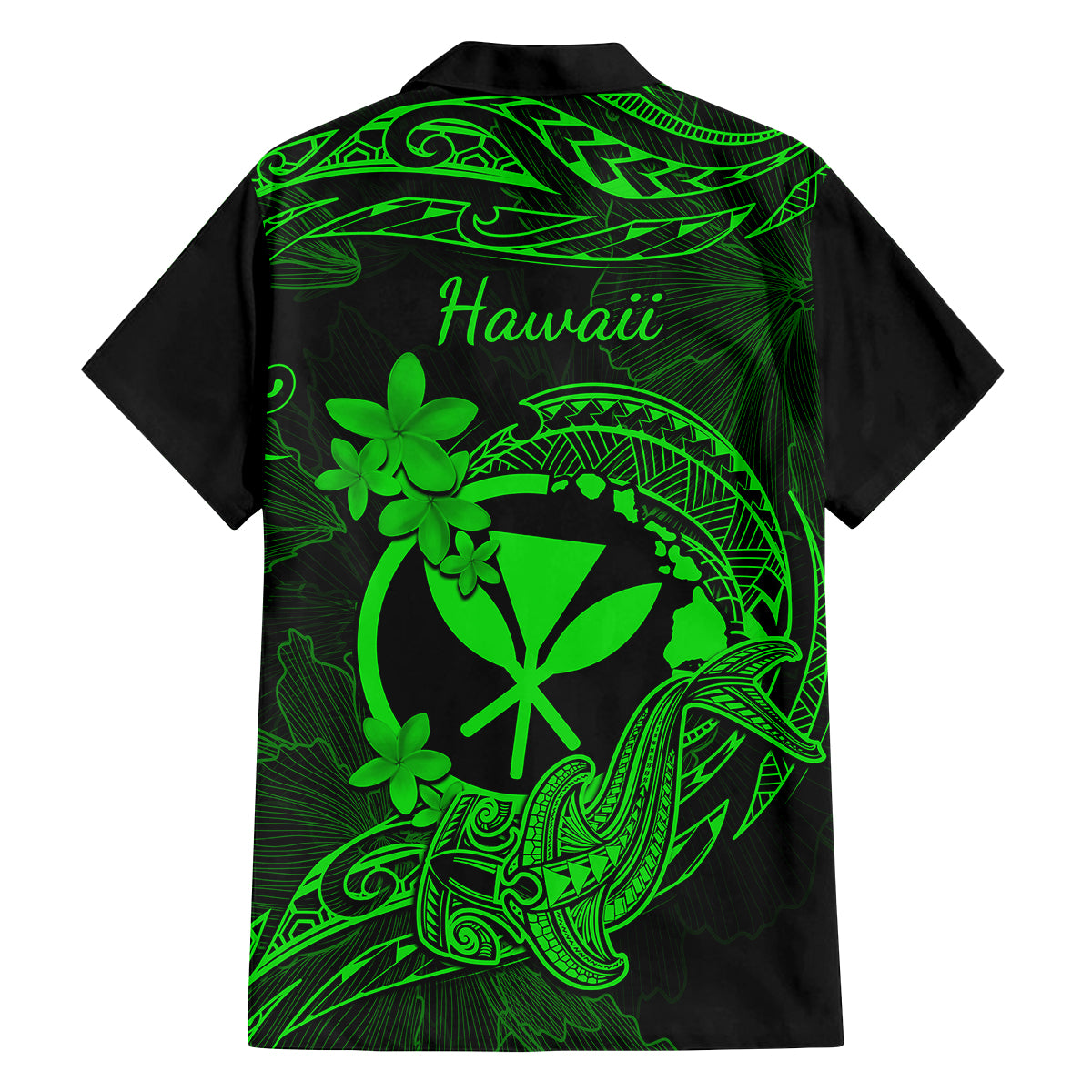 Hawaii Family Matching Tank Maxi Dress and Hawaiian Shirt Hammerhead Shark Tattoo Mix Polynesian Plumeria Green Version LT14 - Polynesian Pride