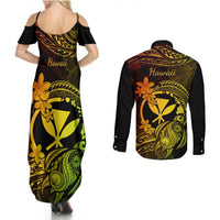hawaii-couples-matching-summer-maxi-dress-and-long-sleeve-button-shirts-turtle-mix-polynesian-plumeria-reggae-version