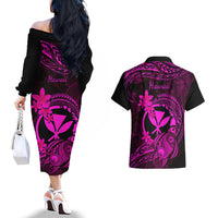 hawaii-couples-matching-off-the-shoulder-long-sleeve-dress-and-hawaiian-shirt-turtle-mix-polynesian-plumeria-pink-version