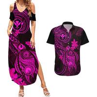 hawaii-couples-matching-summer-maxi-dress-and-hawaiian-shirt-turtle-mix-polynesian-plumeria-pink-version