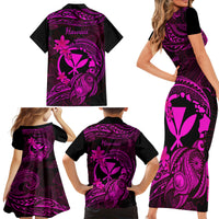 Hawaii Family Matching Short Sleeve Bodycon Dress and Hawaiian Shirt Turtle Mix Polynesian Plumeria Pink Version LT14 - Polynesian Pride
