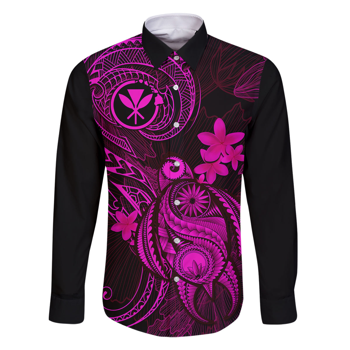Hawaii Family Matching Short Sleeve Bodycon Dress and Hawaiian Shirt Turtle Mix Polynesian Plumeria Pink Version LT14 Dad's Shirt - Long Sleeve Pink - Polynesian Pride