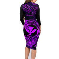 Hawaii Family Matching Long Sleeve Bodycon Dress and Hawaiian Shirt Turtle Mix Polynesian Plumeria Purple Version LT14 - Polynesian Pride