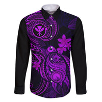 Hawaii Family Matching Off Shoulder Long Sleeve Dress and Hawaiian Shirt Turtle Mix Polynesian Plumeria Purple Version LT14 Dad's Shirt - Long Sleeve Purple - Polynesian Pride