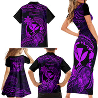 Hawaii Family Matching Short Sleeve Bodycon Dress and Hawaiian Shirt Turtle Mix Polynesian Plumeria Purple Version LT14 - Polynesian Pride