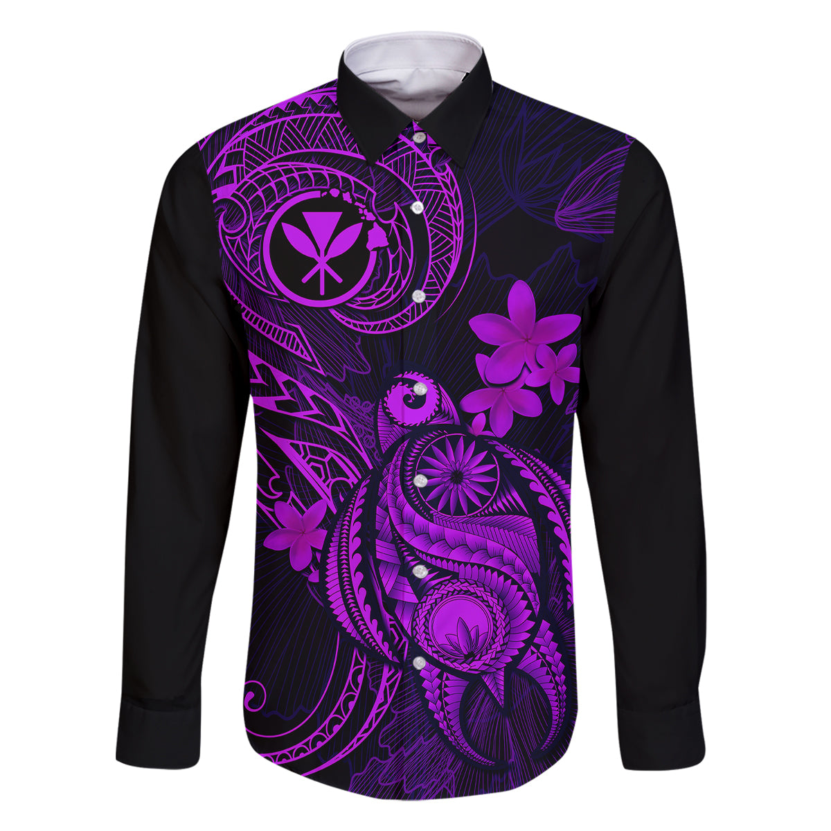 Hawaii Family Matching Tank Maxi Dress and Hawaiian Shirt Turtle Mix Polynesian Plumeria Purple Version LT14 Dad's Shirt - Long Sleeve Purple - Polynesian Pride