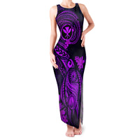 Hawaii Family Matching Tank Maxi Dress and Hawaiian Shirt Turtle Mix Polynesian Plumeria Purple Version LT14 Mom's Dress Purple - Polynesian Pride