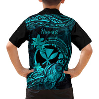 Hawaii Family Matching Long Sleeve Bodycon Dress and Hawaiian Shirt Turtle Mix Polynesian Plumeria Turquoise Version LT14 - Polynesian Pride