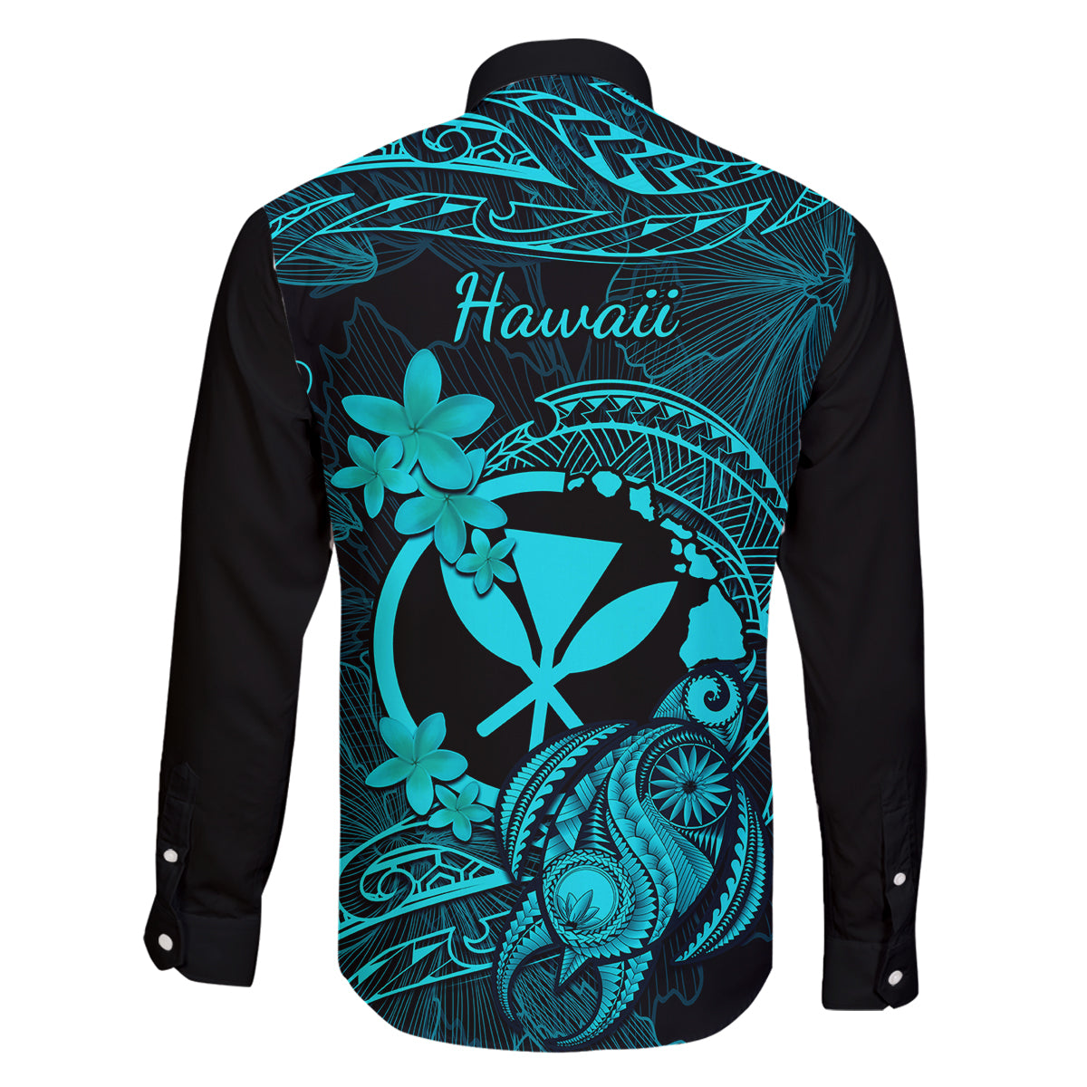 hawaii-family-matching-off-shoulder-maxi-dress-and-hawaiian-shirt-turtle-mix-polynesian-plumeria-turquoise-version