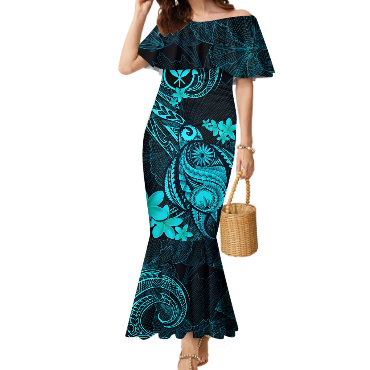 hawaii-mermaid-dress-turtle-mix-polynesian-plumeria-turquoise-version