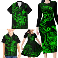 Hawaii Family Matching Long Sleeve Bodycon Dress and Hawaiian Shirt Turtle Mix Polynesian Plumeria Green Version LT14 - Polynesian Pride