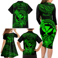 Hawaii Family Matching Long Sleeve Bodycon Dress and Hawaiian Shirt Turtle Mix Polynesian Plumeria Green Version LT14 - Polynesian Pride