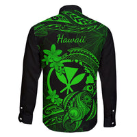 Hawaii Family Matching Short Sleeve Bodycon Dress and Hawaiian Shirt Turtle Mix Polynesian Plumeria Green Version LT14 - Polynesian Pride