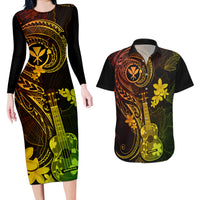 hawaii-couples-matching-long-sleeve-bodycon-dress-and-hawaiian-shirt-ukulele-mix-polynesian-plumeria-reggae-version