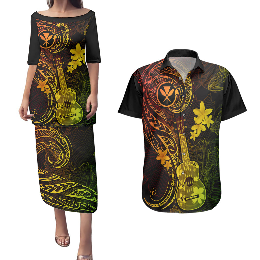 hawaii-couples-matching-puletasi-dress-and-hawaiian-shirt-ukulele-mix-polynesian-plumeria-reggae-version