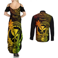 hawaii-couples-matching-summer-maxi-dress-and-long-sleeve-button-shirts-ukulele-mix-polynesian-plumeria-reggae-version