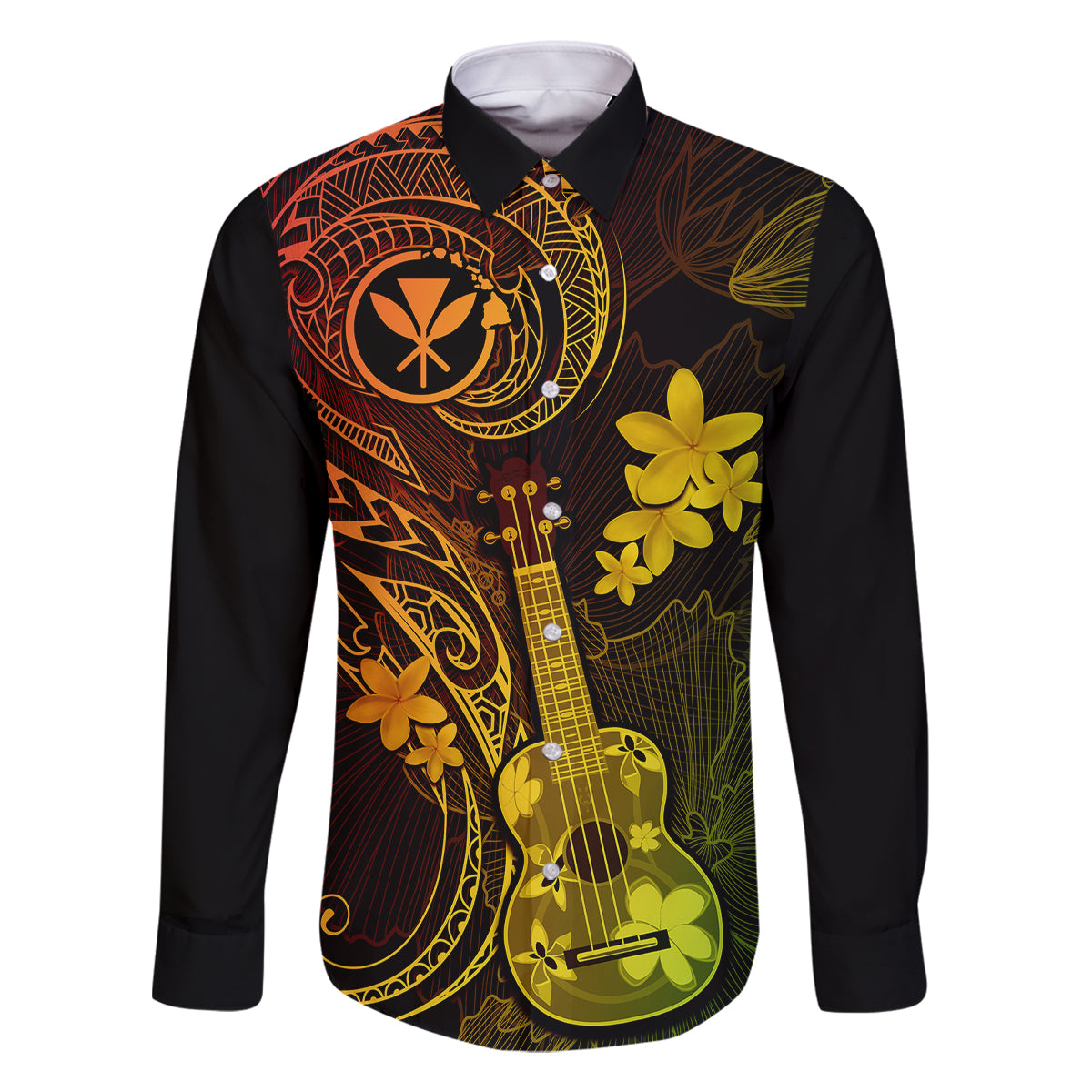 Hawaii Family Matching Long Sleeve Bodycon Dress and Hawaiian Shirt Ukulele Mix Polynesian Plumeria Reggae Version LT14 Dad's Shirt - Long Sleeve Reggae - Polynesian Pride