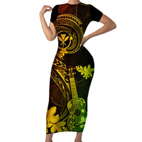 Hawaii Family Matching Short Sleeve Bodycon Dress and Hawaiian Shirt Ukulele Mix Polynesian Plumeria Reggae Version LT14 Mom's Dress Reggae - Polynesian Pride