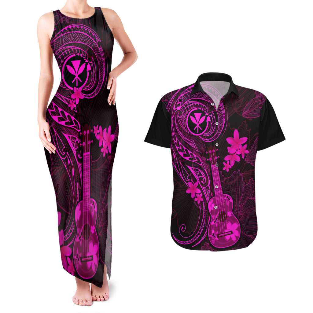 hawaii-couples-matching-tank-maxi-dress-and-hawaiian-shirt-ukulele-mix-polynesian-plumeria-pink-version