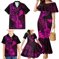 Hawaii Family Matching Mermaid Dress and Hawaiian Shirt Ukulele Mix Polynesian Plumeria Pink Version LT14 - Polynesian Pride