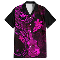 Hawaii Family Matching Mermaid Dress and Hawaiian Shirt Ukulele Mix Polynesian Plumeria Pink Version LT14 Dad's Shirt - Short Sleeve Pink - Polynesian Pride