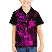 Hawaii Family Matching Mermaid Dress and Hawaiian Shirt Ukulele Mix Polynesian Plumeria Pink Version LT14 Son's Shirt Pink - Polynesian Pride