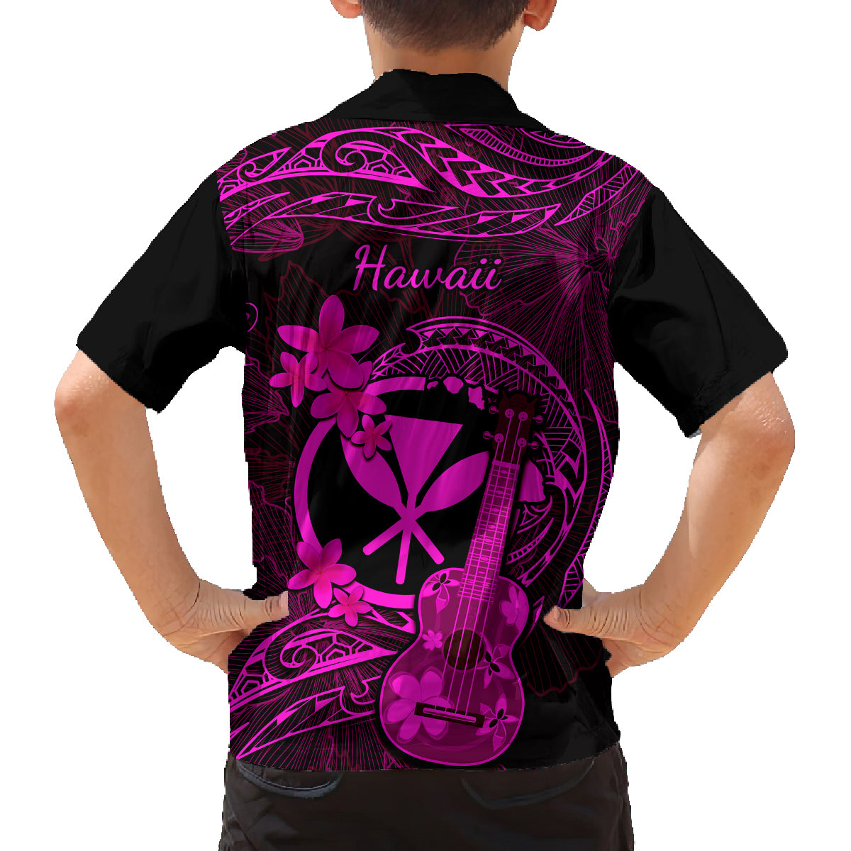 Hawaii Family Matching Off Shoulder Long Sleeve Dress and Hawaiian Shirt Ukulele Mix Polynesian Plumeria Pink Version LT14 - Polynesian Pride