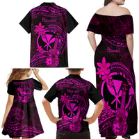 Hawaii Family Matching Off Shoulder Long Sleeve Dress and Hawaiian Shirt Ukulele Mix Polynesian Plumeria Pink Version LT14 - Polynesian Pride