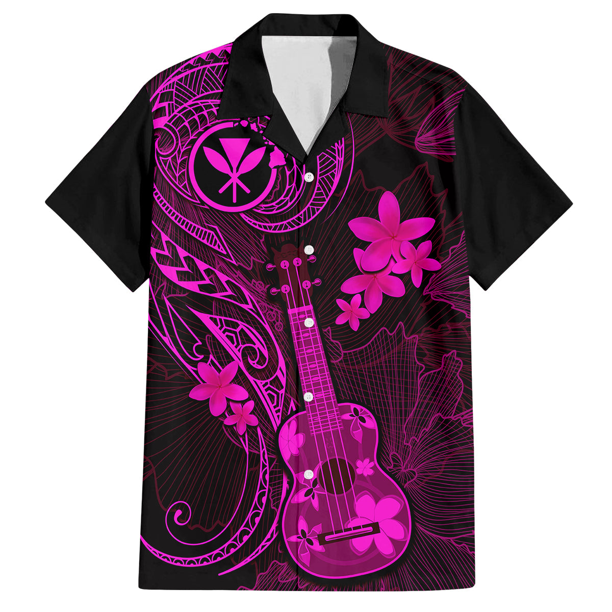 hawaii-family-matching-off-shoulder-maxi-dress-and-hawaiian-shirt-ukulele-mix-polynesian-plumeria-pink-version