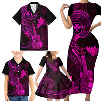 Hawaii Family Matching Short Sleeve Bodycon Dress and Hawaiian Shirt Ukulele Mix Polynesian Plumeria Pink Version LT14 - Polynesian Pride