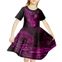 hawaii-kid-short-sleeve-dress-ukulele-mix-polynesian-plumeria-pink-version