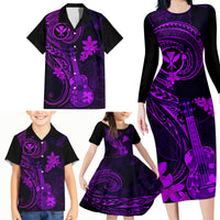 Hawaii Family Matching Long Sleeve Bodycon Dress and Hawaiian Shirt Ukulele Mix Polynesian Plumeria Purple Version LT14 - Polynesian Pride