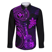 Hawaii Family Matching Long Sleeve Bodycon Dress and Hawaiian Shirt Ukulele Mix Polynesian Plumeria Purple Version LT14 Dad's Shirt - Long Sleeve Purple - Polynesian Pride