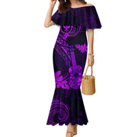 Hawaii Family Matching Mermaid Dress and Hawaiian Shirt Ukulele Mix Polynesian Plumeria Purple Version LT14 Mom's Dress Purple - Polynesian Pride