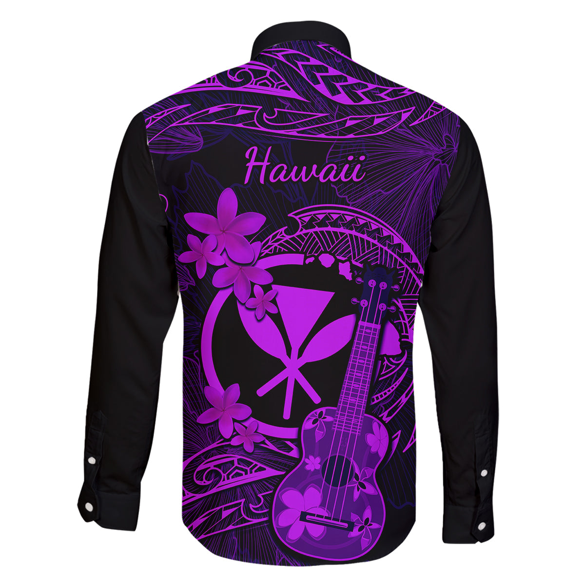 hawaii-family-matching-off-shoulder-maxi-dress-and-hawaiian-shirt-ukulele-mix-polynesian-plumeria-purple-version