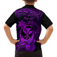 Hawaii Family Matching Off Shoulder Short Dress and Hawaiian Shirt Ukulele Mix Polynesian Plumeria Purple Version LT14 - Polynesian Pride