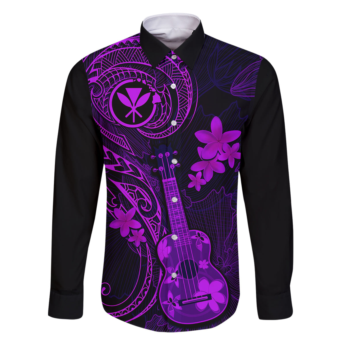 Hawaii Family Matching Short Sleeve Bodycon Dress and Hawaiian Shirt Ukulele Mix Polynesian Plumeria Purple Version LT14 Dad's Shirt - Long Sleeve Purple - Polynesian Pride
